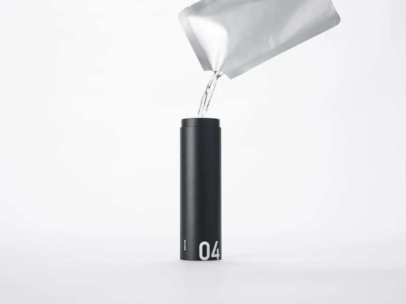 The kit includes a small foil container with drinking water