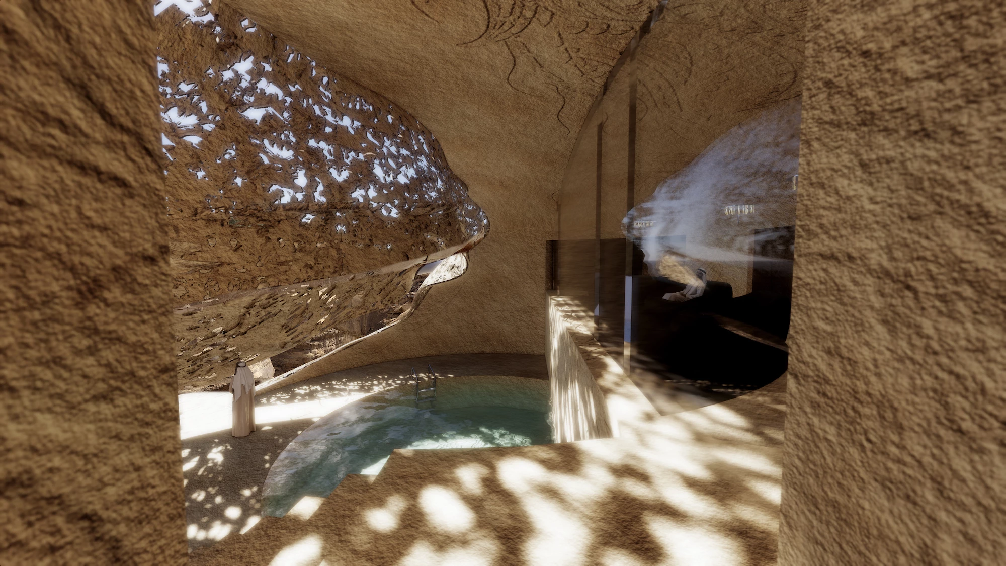 Sharaan by Jean Nouvel's hotel rooms will be shaded by the rock and feature luxurious amenities like private pools