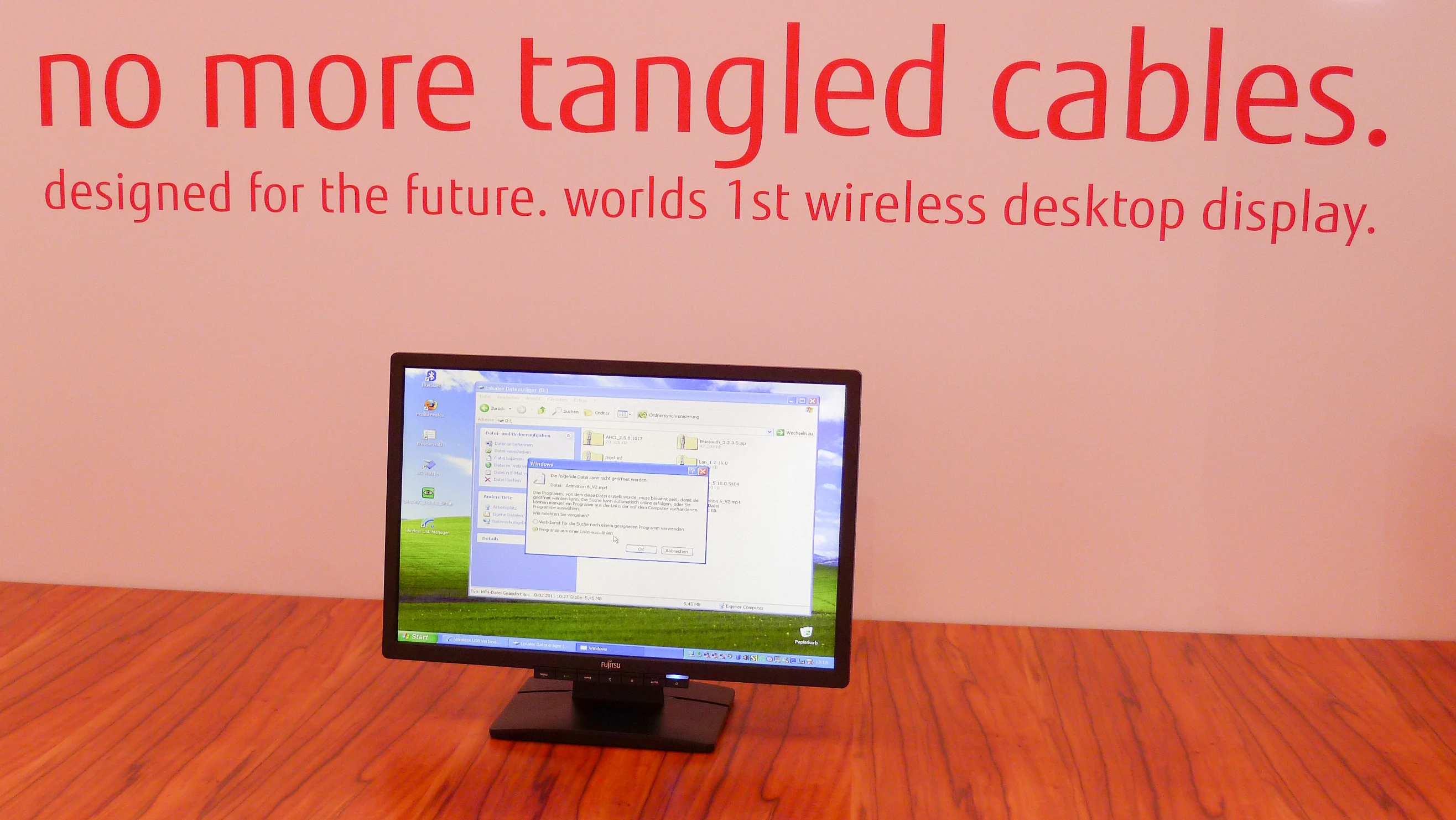 Look - no wires: the Fujitsu wireless monitor on display at CeBIT 2011