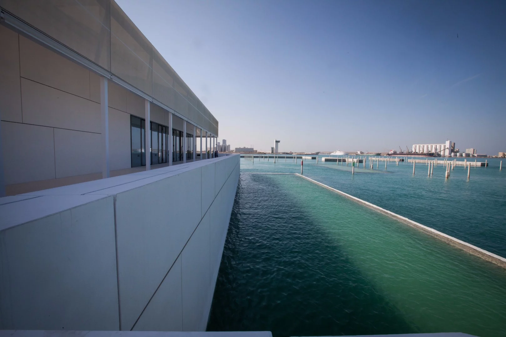 Outdoor seating at the Louvre Abu Dhabi's cafe