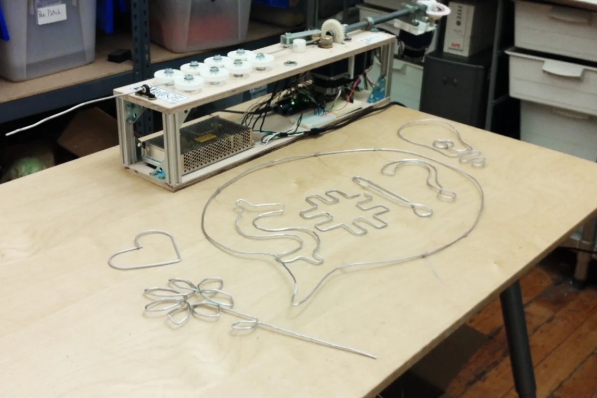 A New York design consultancy has built the DIWire Bender machine, which can bend and shape strips of wire into elaborate designs based on simple line drawings
