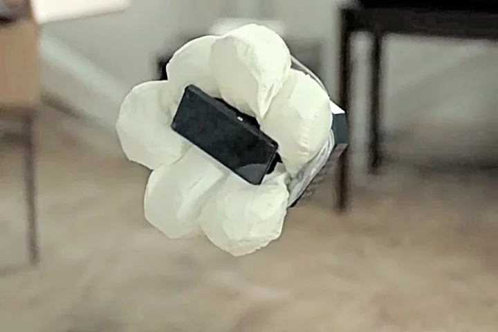 Honda's Smartphone Case N demonstrator after airbag deployment in midair (Photo: Honda)