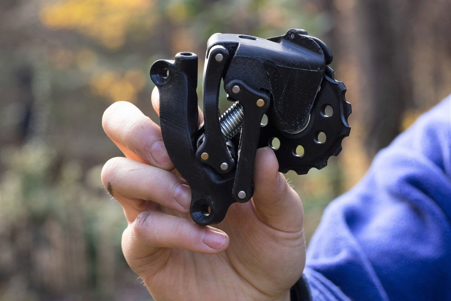 The chain-friction-reducing oversized pulleys on the derailleur (pictured) and tensioner are said to further boost the system's efficiency
