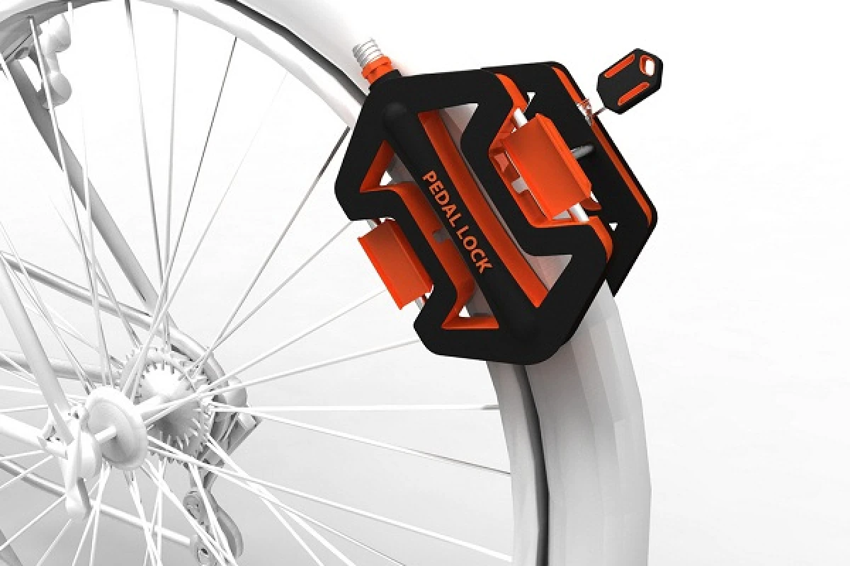 Pedal Lock clamps to the wheel of a bicycle to prevent a thief from making a quick or clean getaway
