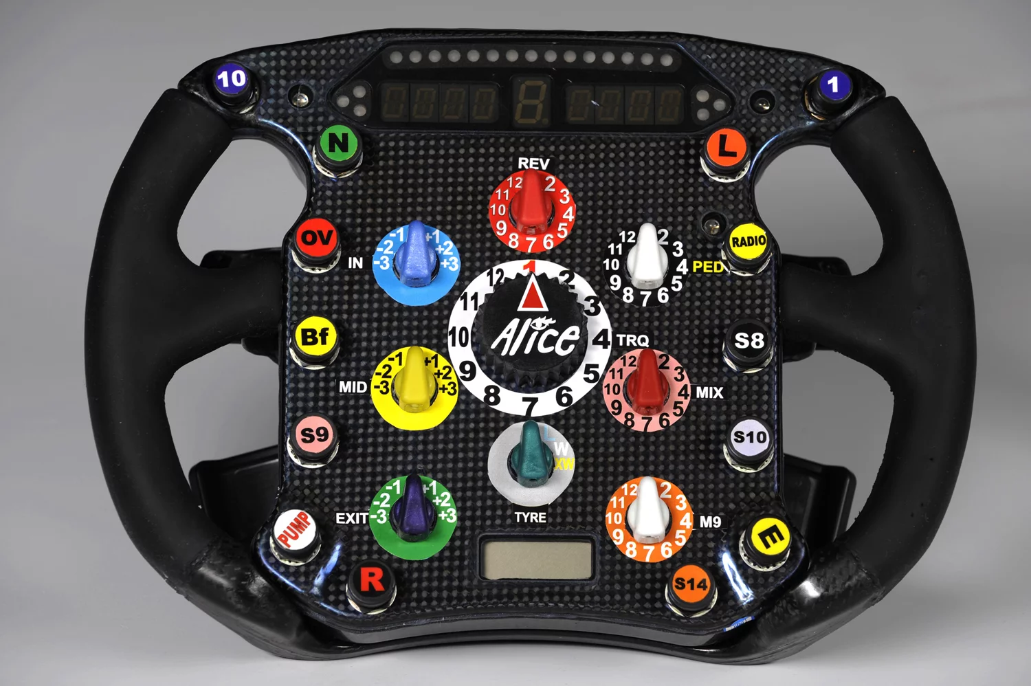 The Ferrari F2008 steering wheel gives an inkling of what is adjustable for the driver during a race - imagine the complexities of what else can be adjusted by the engineers