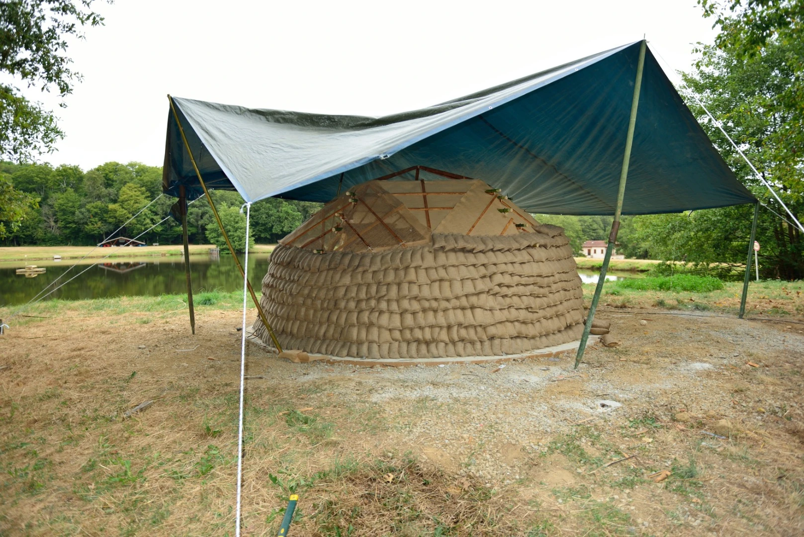 Jute bags filled with hay formed part of the structure of Chaltiel's dome