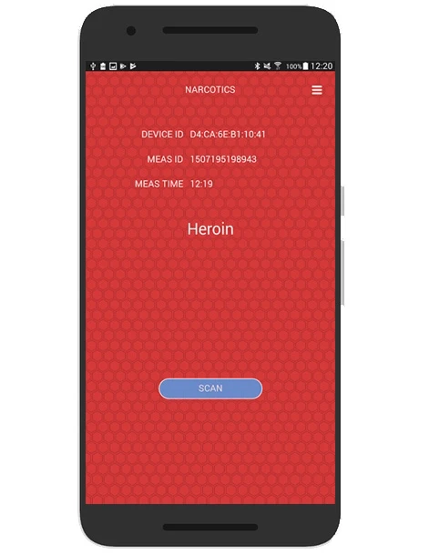 NarcoScan results are displayed on a linked smartphone