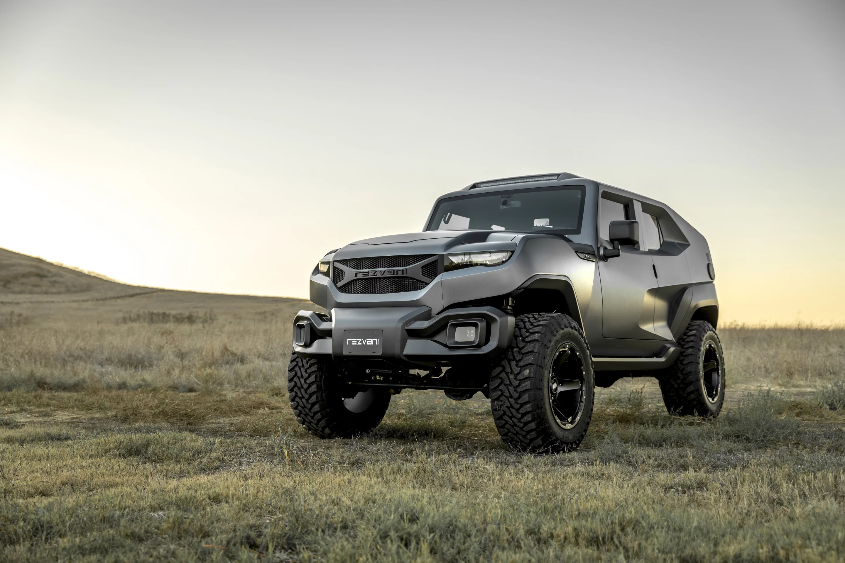 The all-new Rezvani Tank poses in the field