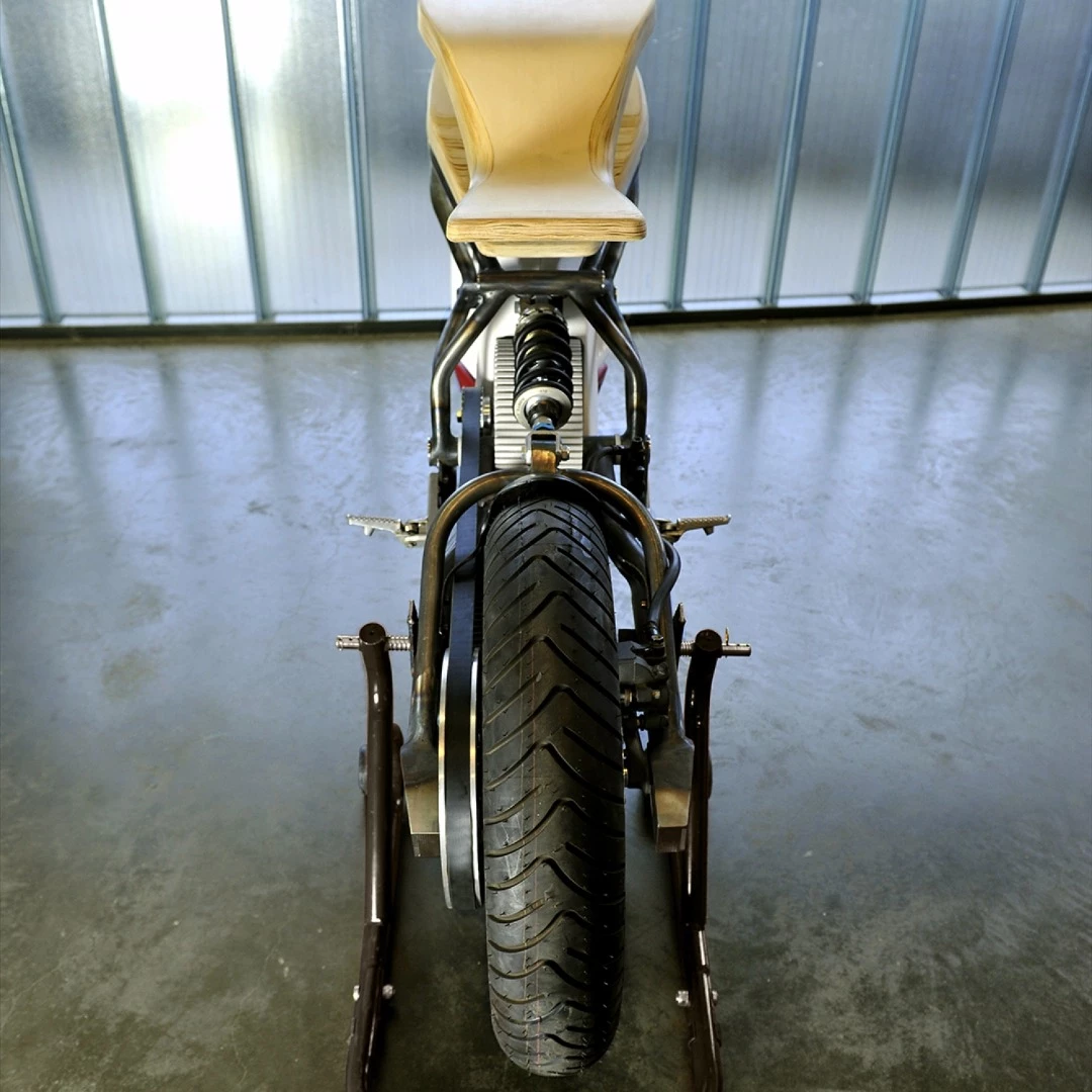 Martin Hulin's e-Raw electric motorcycle: slim rear tyre hints at modest power output