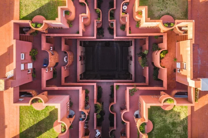 Ricardo Bofill's Walden 7 in Barcelona captured from above