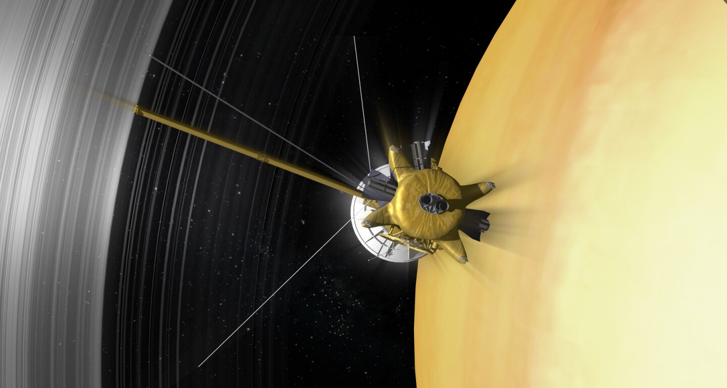 The Cassini orbiter will make a controlled plunge into the Saturnian atmosphere