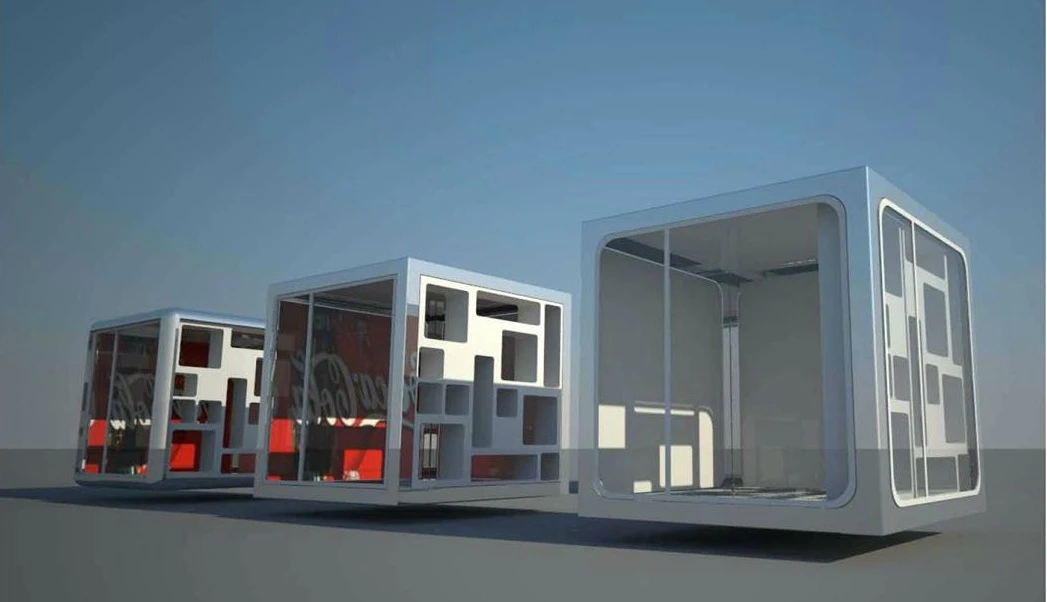 The basic model can be modified to create a larger structure or a series of small kiosks
