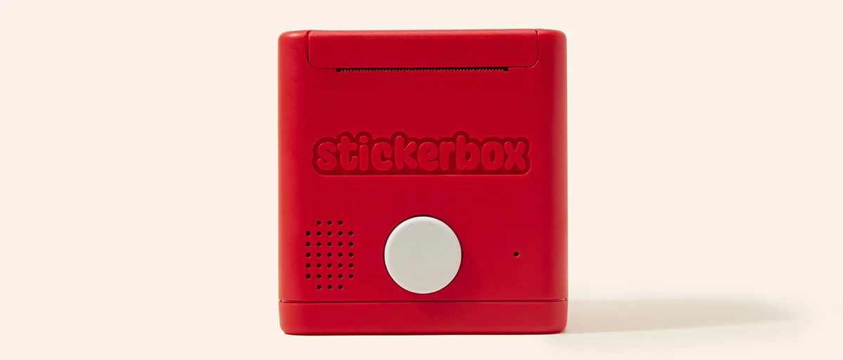 Stickerbox says its device will only listen as long as you hold down this white button on the top panel