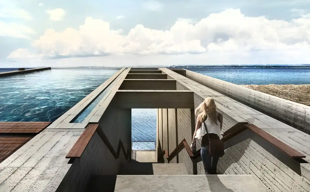 Access to Casa Brutale will be gained by a long concrete staircase or by elevator inside its three-car underground garage