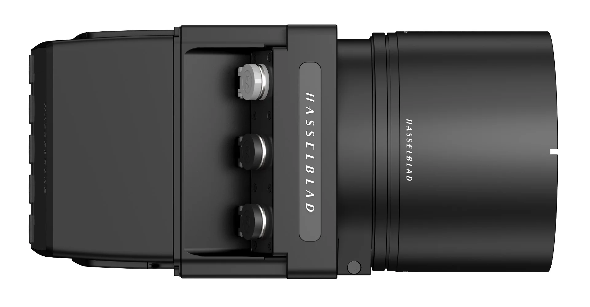 The Hasselblad A6D 100c lacks the grip and dials of typical cameras and instead features LEMO connectors to control the camera remotely