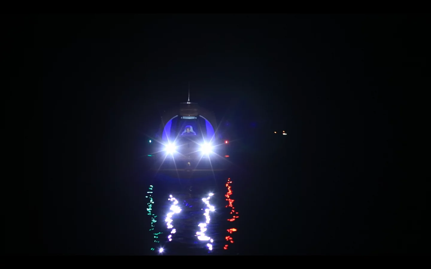 At night time the Jet Capsule looks like a spacecraft hovering over the water