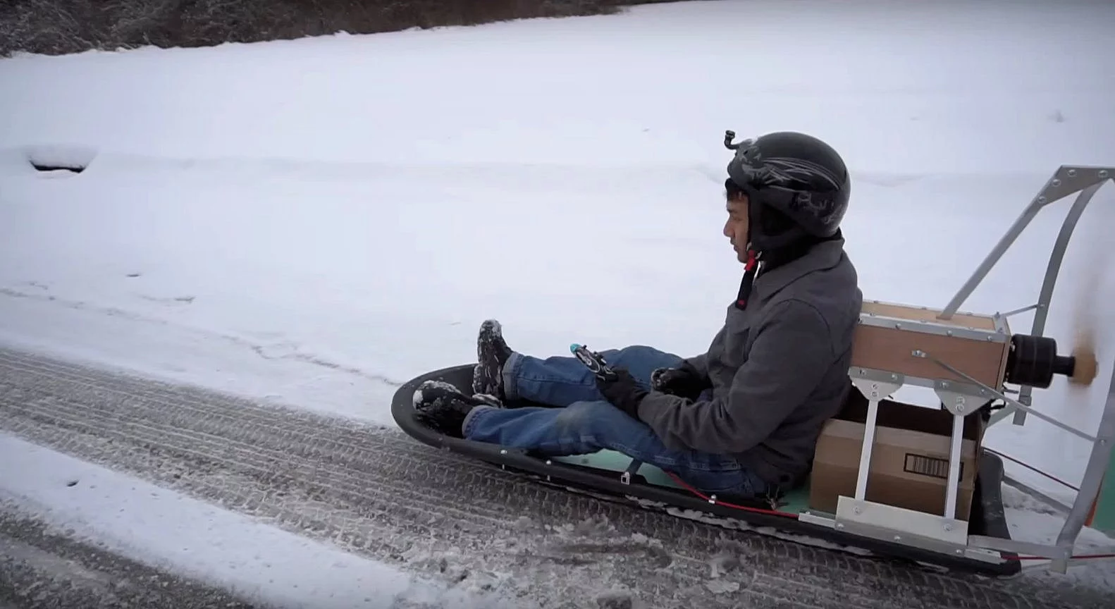 The motor and prop used for Sripol's air sled came from his DIY electric ultralight aircraft, which he is in the process of giving more powerful motors