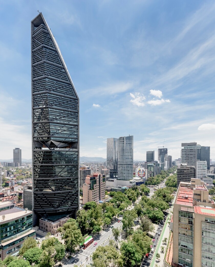 Torre Reforma's unusual design is partly a product of building regulations which dictate that skyscrapers in the area must be no more than twice as high as the width of the street