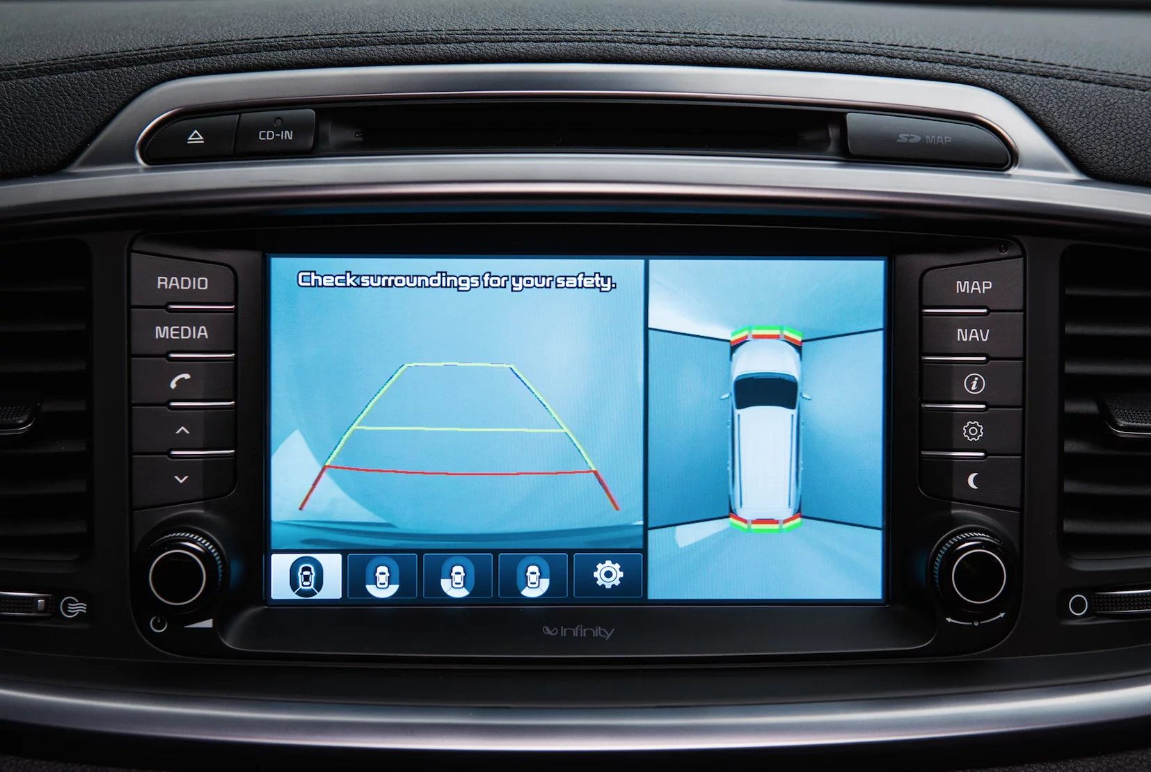 Four cameras give drivers a good idea of their surroundings at low speed
