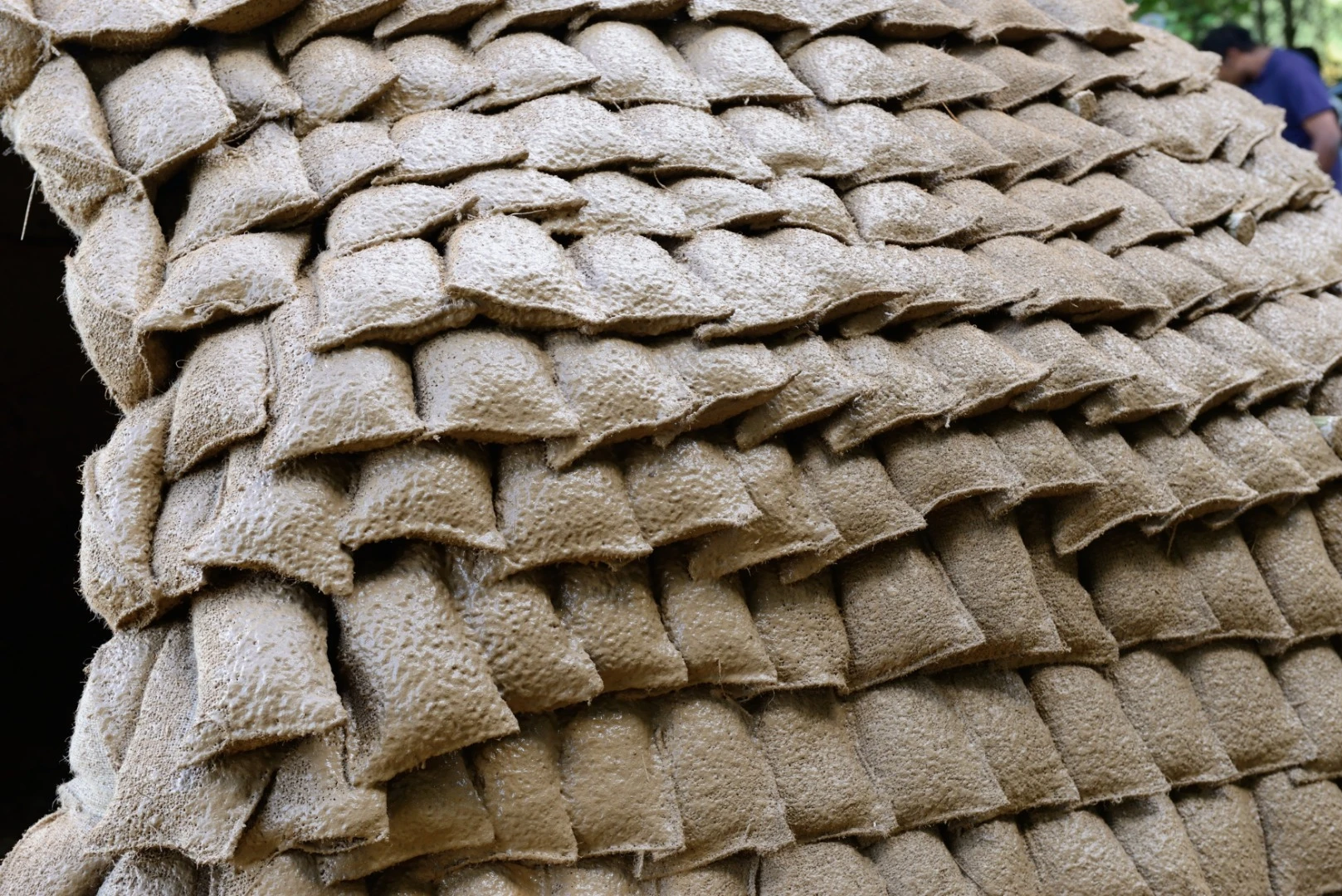 Jute bags filled with hay formed part of the structure of Chaltiel's dome