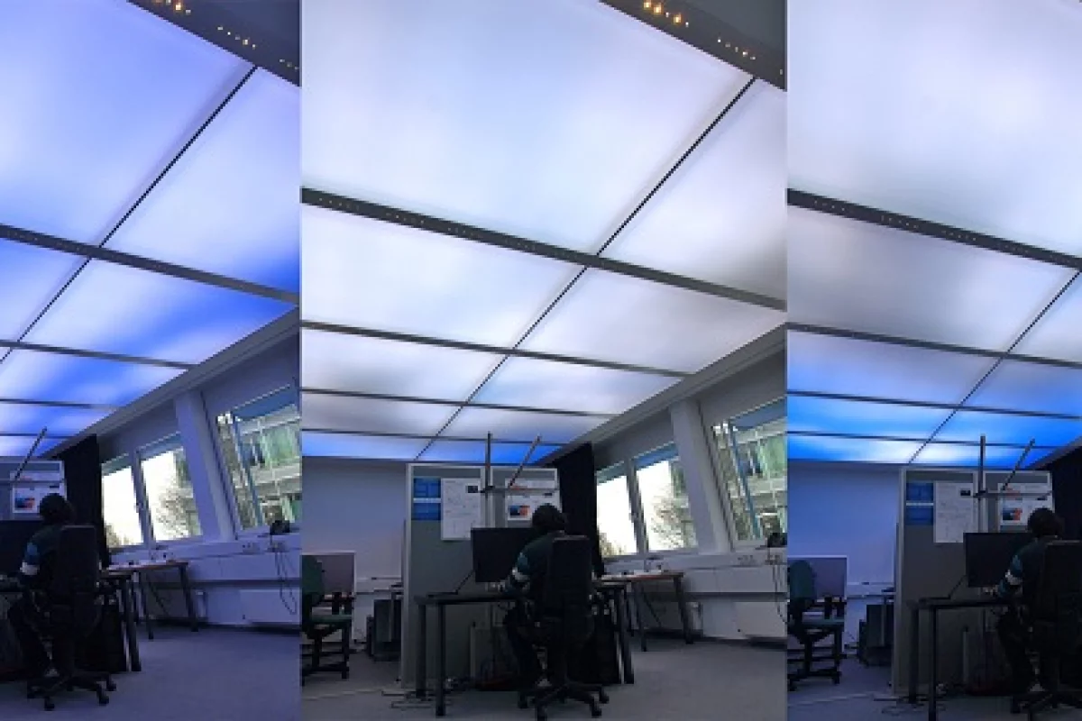 The dynamic luminous ceiling by Fraunhofer IAO recreates natural lighting conditions indoors (Photo: Fraunhofer IAO)