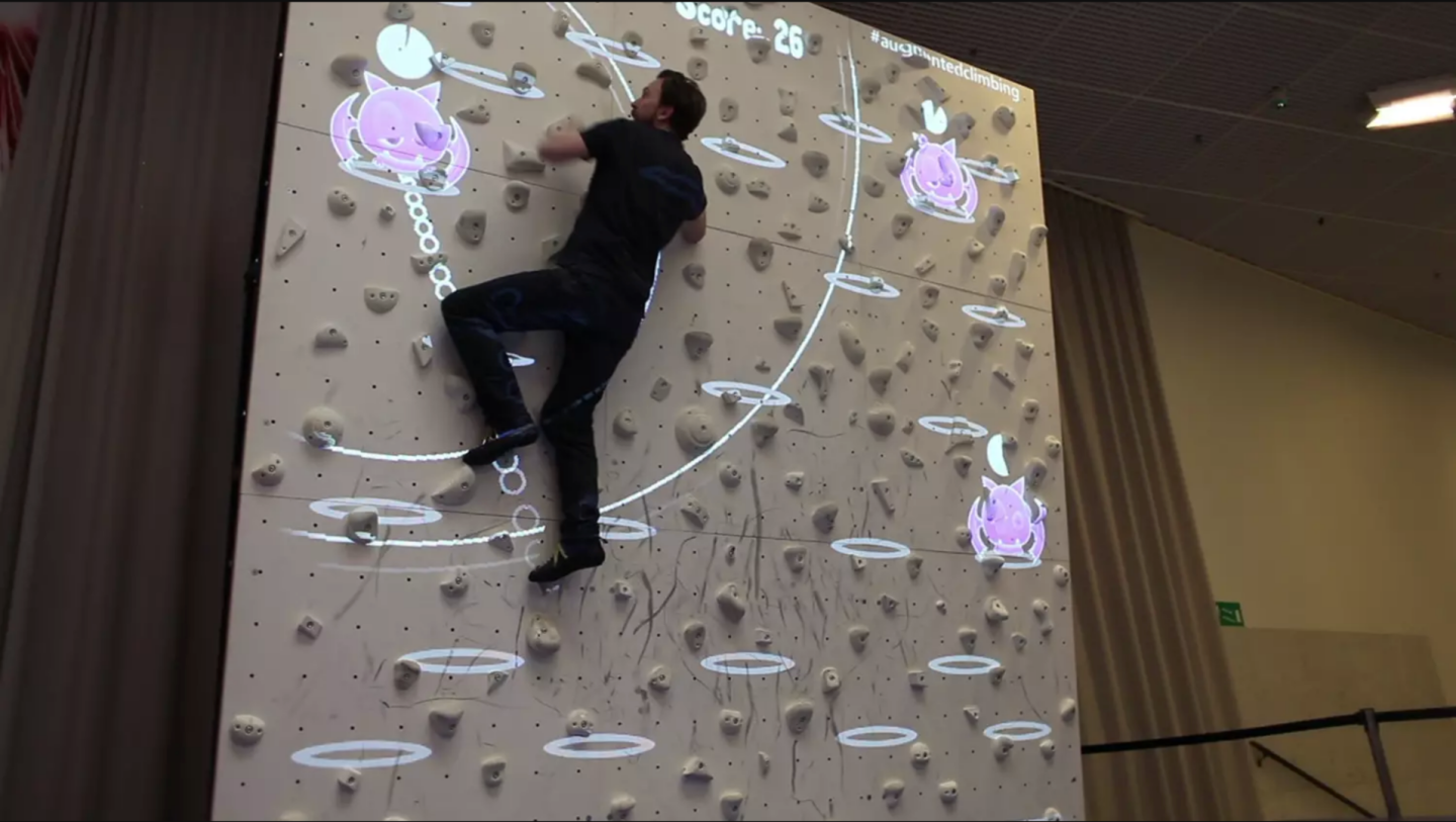 Augmented Climbing's Whack-A-Bat: climb around the board and splat the bats