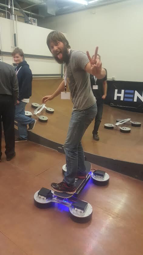 Luke Workman rides one of Hendo's hoverboards. He's working with the company on a separate project we're looking forward to learning about.