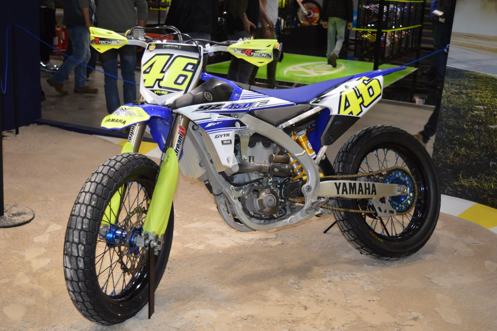 This Yamaha YZ450F, modified to a flat track set-up, is in fact one of the personal motorcycles that Valentino Rossi uses for training at his ranch in his Tavullia, Italy, hometown