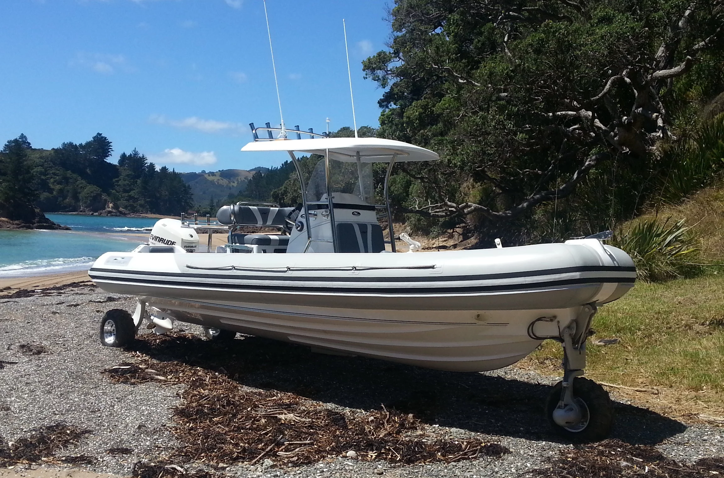 New Zealand's Smuggler Marine has also licensed the Powered by Sealegs system, having married its Strata 750 center-console RIB with the Sealegs system to create a high-performance composite amphibious vessel