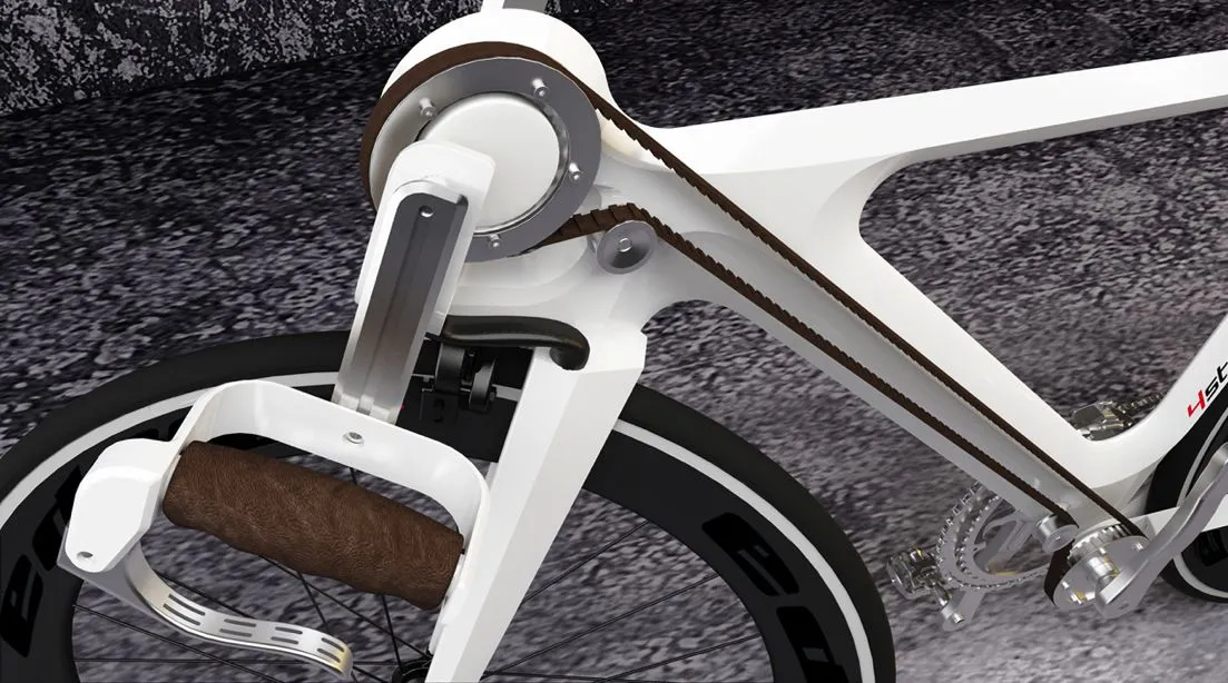 The handlebars are reportedly able to turn from side to side without interfering with the belt drive