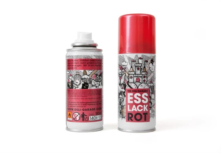 Food Finish spray is offered in gold, silver, red or blue and sold in 100ml cans