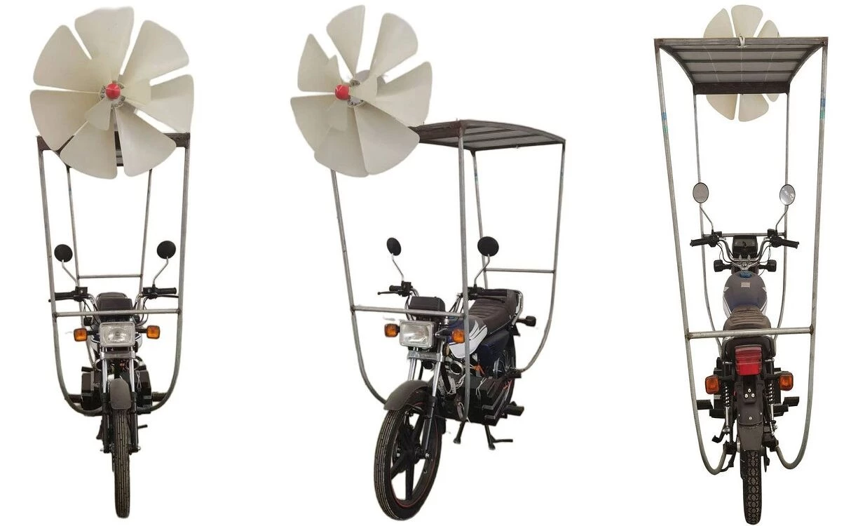 The CG sports a roof covered in 250W solar panels to which a wind turbine is mounted