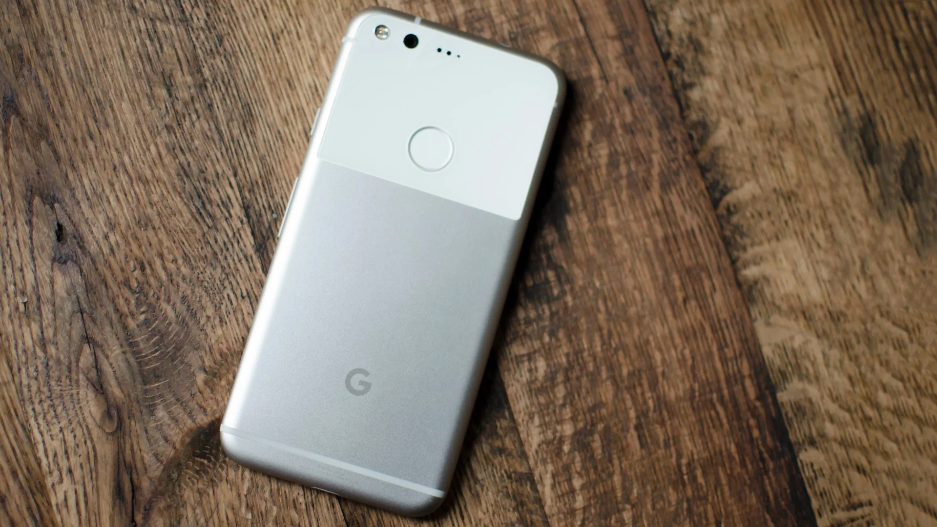 The somewhat bland-looking back of the silver Google Pixel