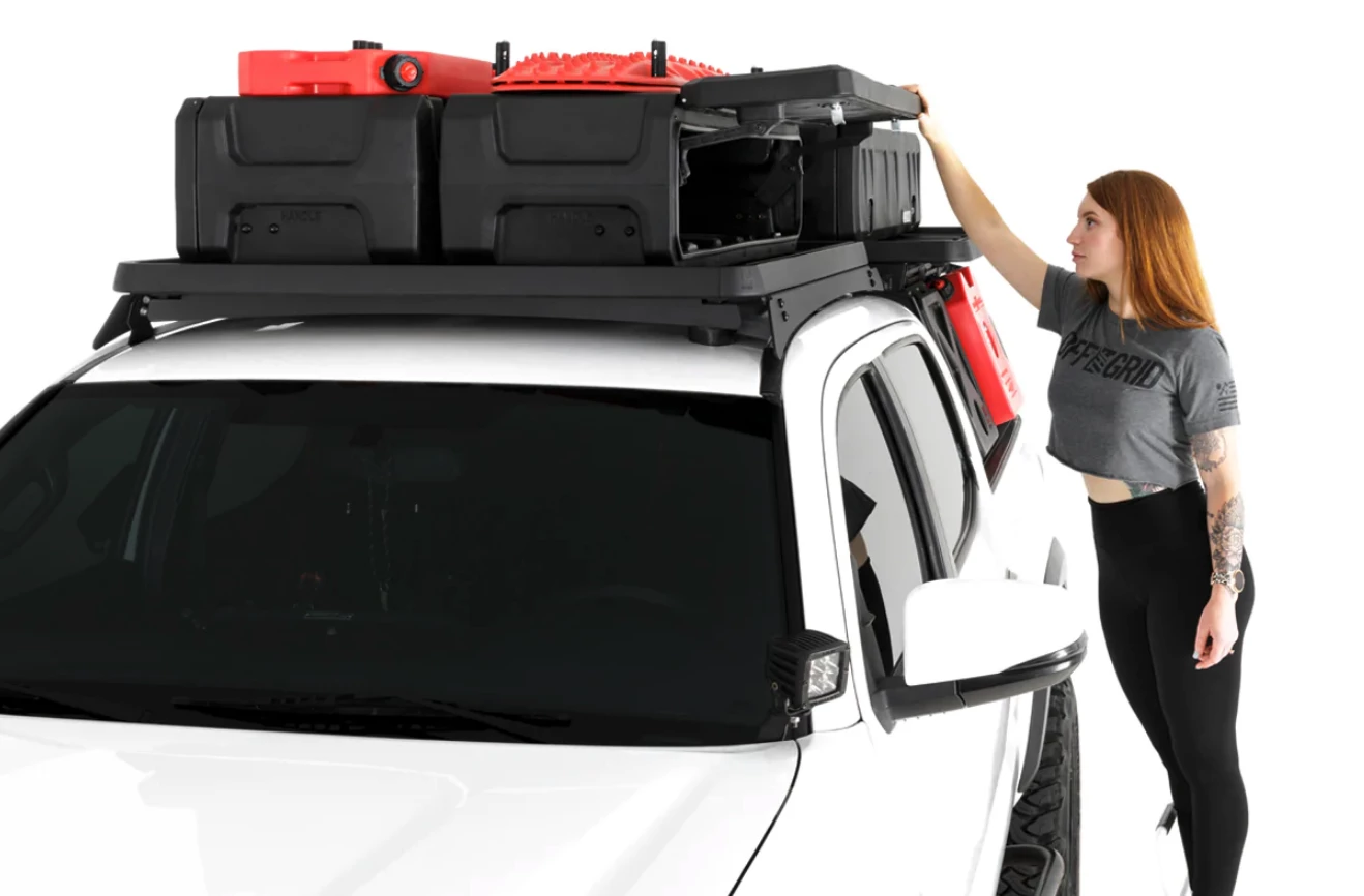 With pre-markings for MaxTrax and Rotopax mounts and a capacity of 100 lb, the GearPods also serve as gear racks for stacking more onto the roof