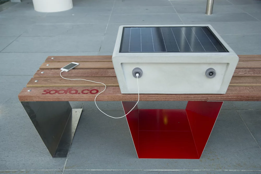 The benches contain an integrated battery which stores excess unused energy (Photo: Soofa)