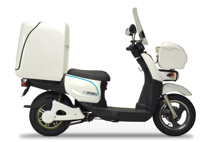 The Bizmo II, from Terra Motors, with large delivery box on the back and a smaller box on the front
