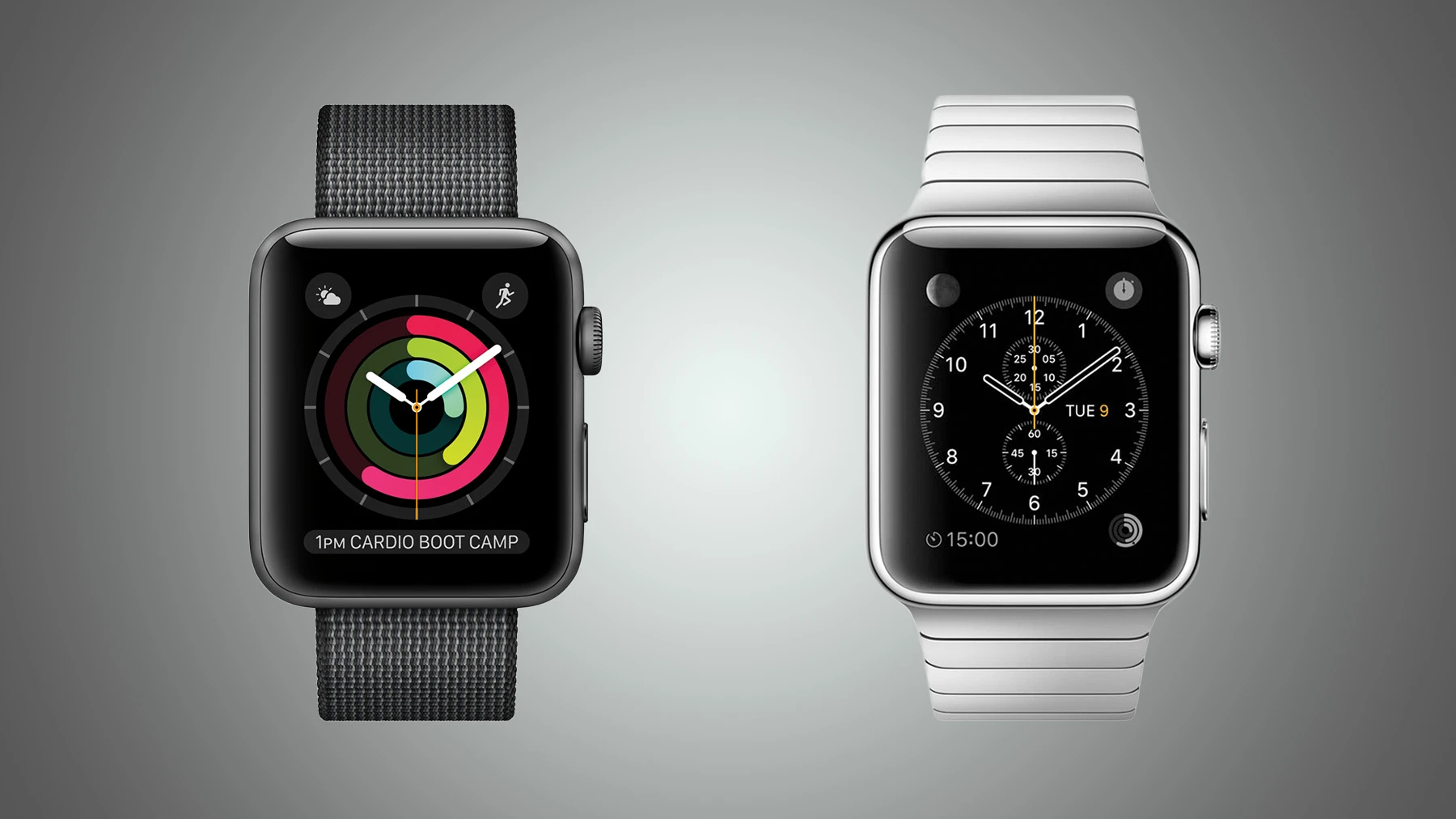 New Atlas compares the little-changed Apple Watch Series 2 (left) with its 2015 predecessor