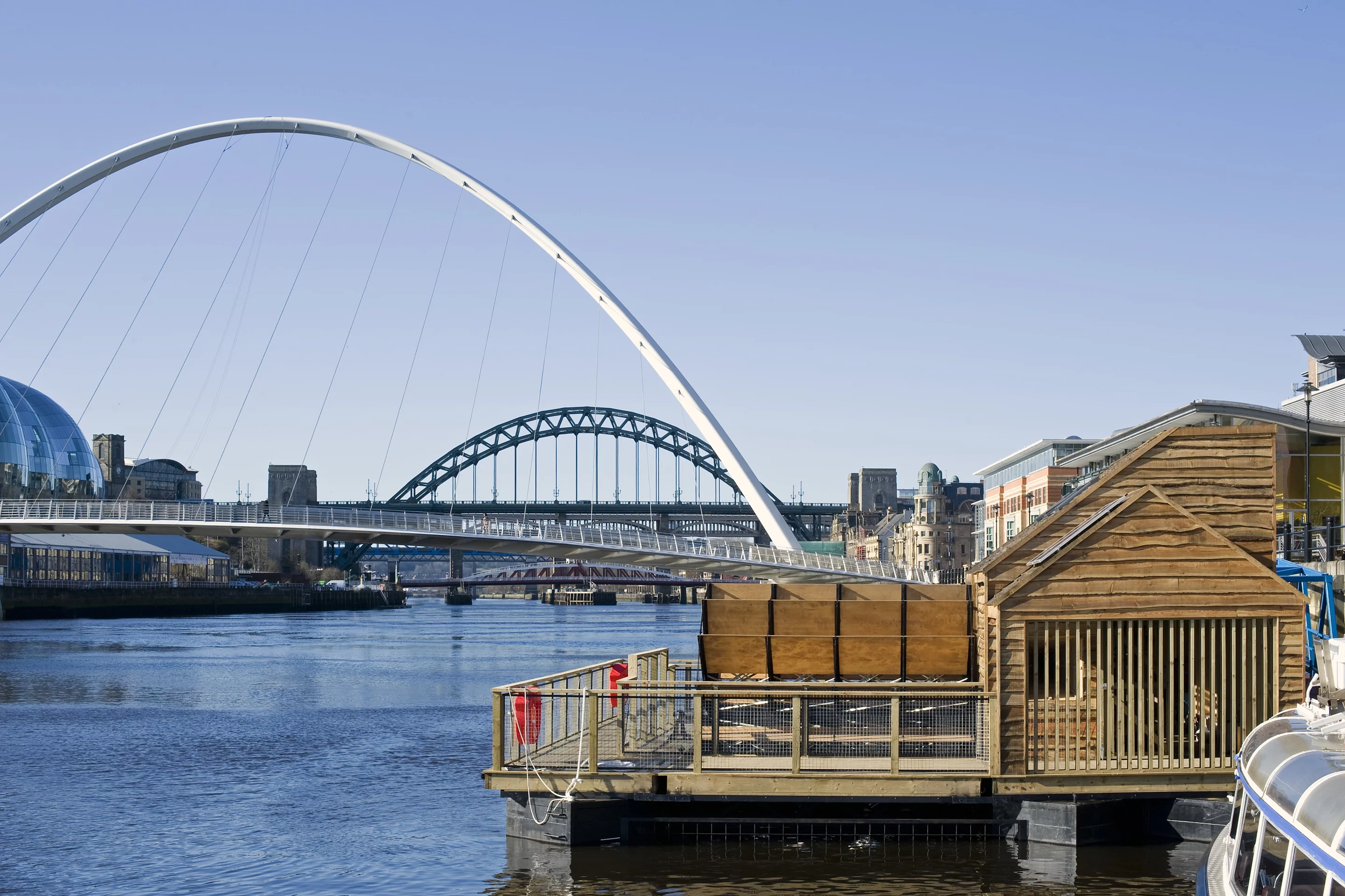 A floating watermill on England's Tyne incorporates electroacoustic instruments powered and influenced by the changing properties of the river