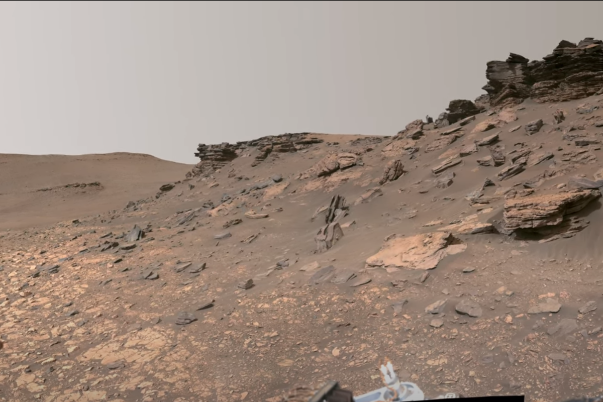 One section of a new panorama of the Martian landscape captured by the Perseverance rover