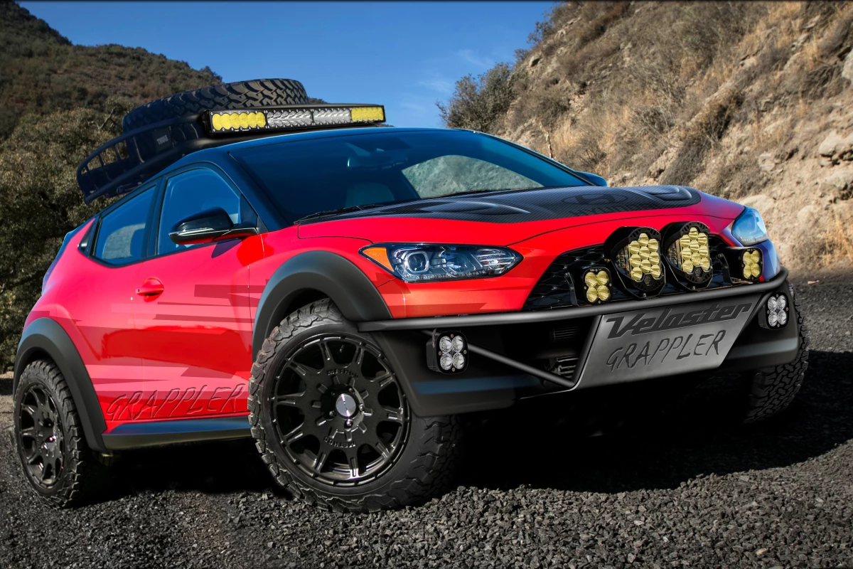 A terrible render of Hyundai's Veloster Grappler concept, headed to SEMA