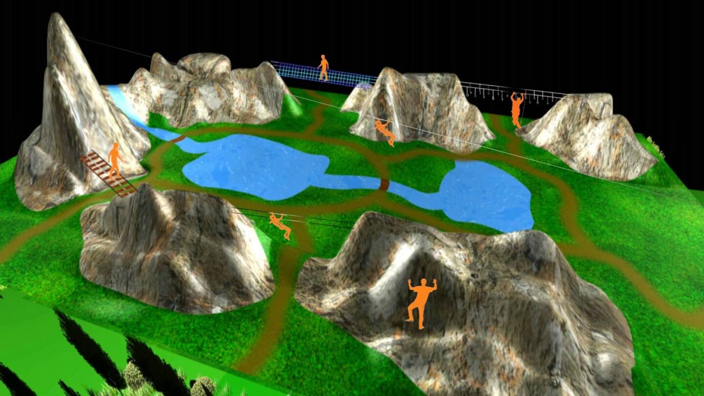 Rendering of Climb Up!-Kletterwelt's mountain adventure park concept
