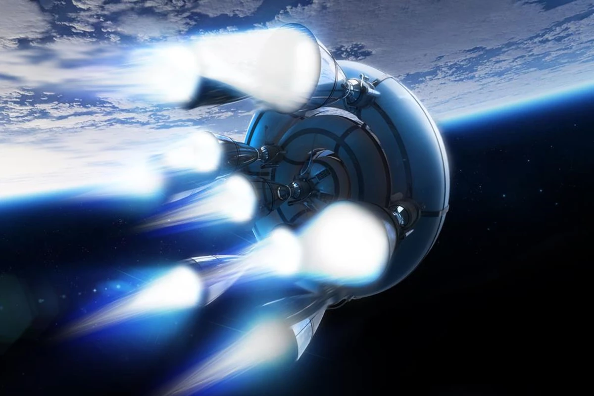 Artist's concept of the bloostar upper stages firiing