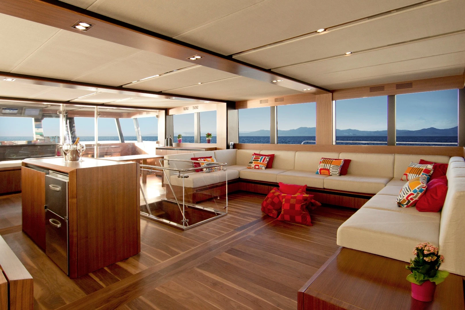 The cabin is spacious, with room for 10 passengers