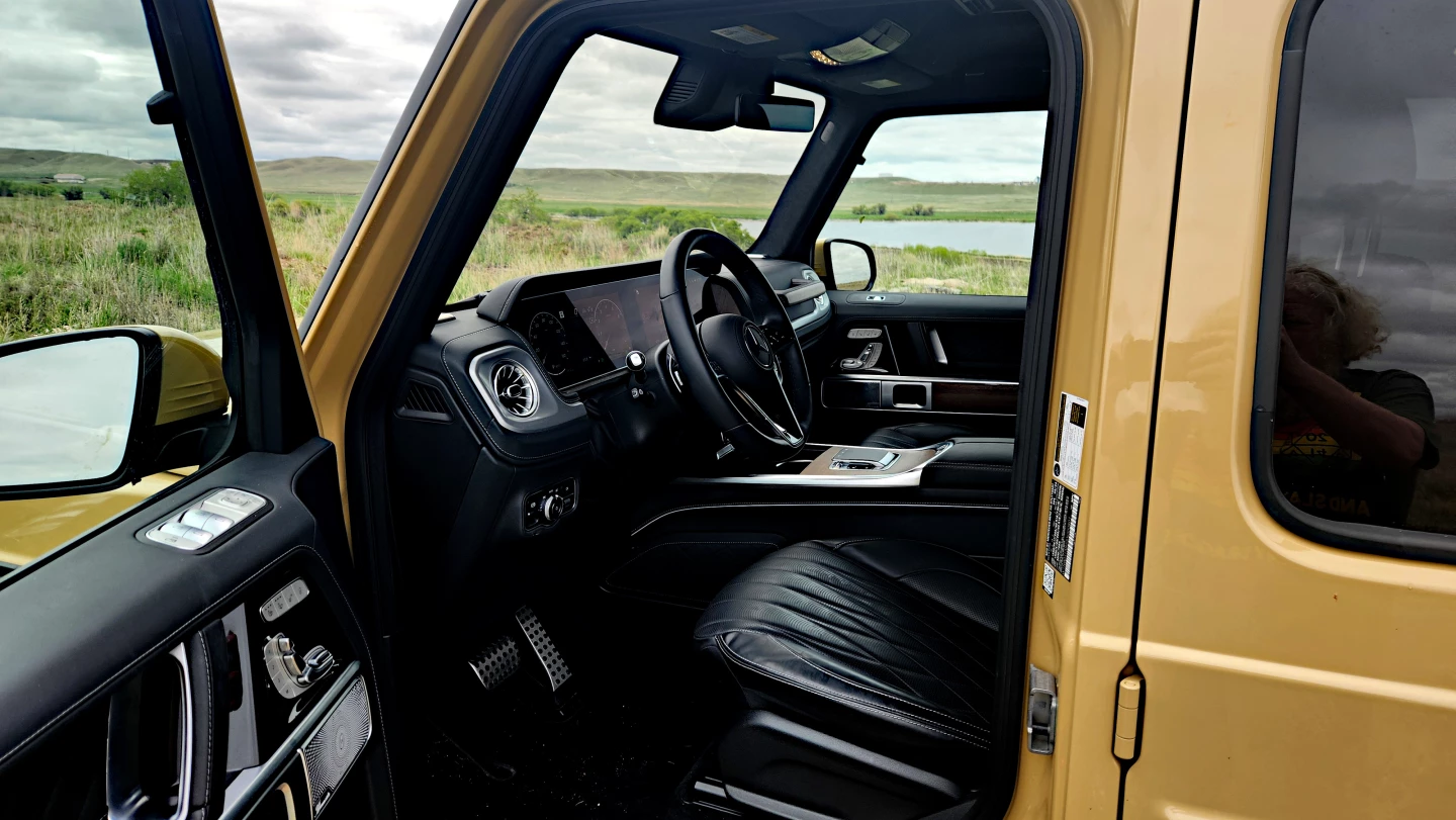 The climb-in for the 2025 Mercedes-Benz G Wagen is pretty high, but the solid thunk of the doors reminds you that there's a reason for that
