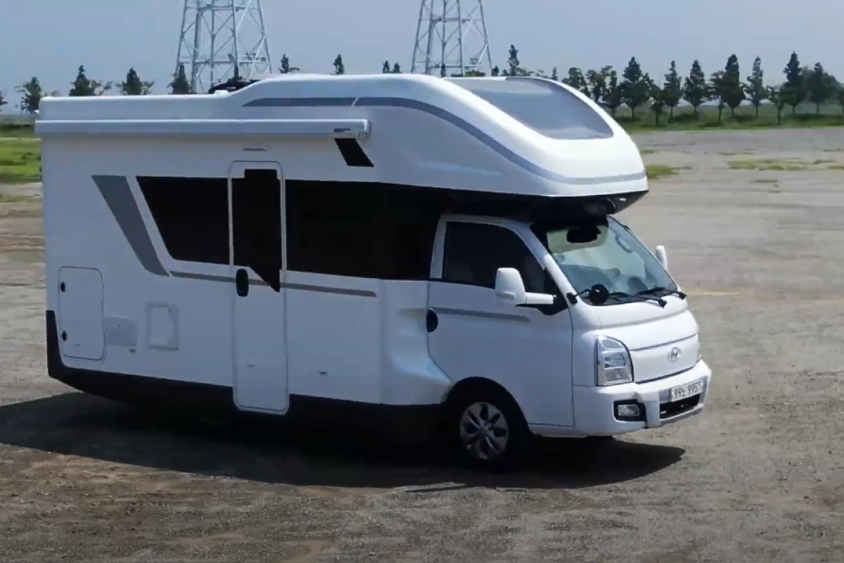 A bit more rounded around the edges than other motorhomes, the Hyundai Porest has a clean look