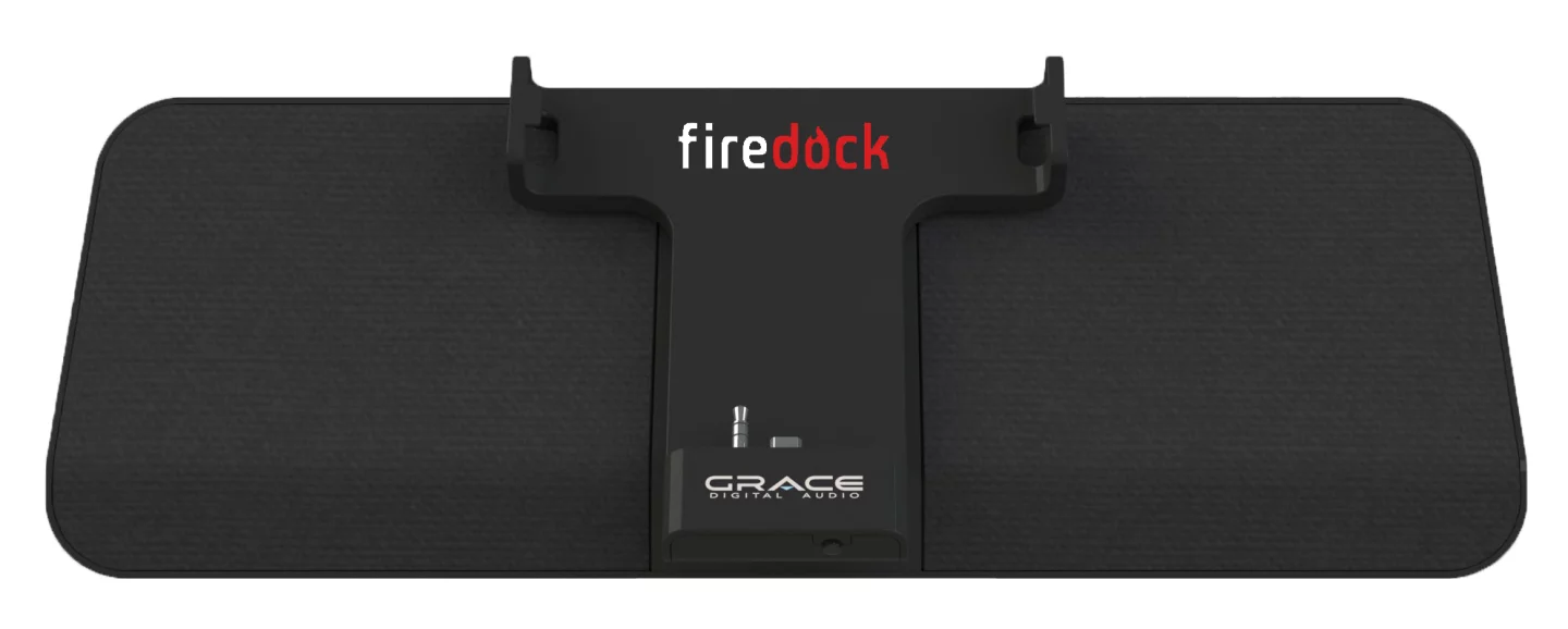 The rotating cradle features a USB charging port, a 3.5mm audio jack and a power button on the bottom