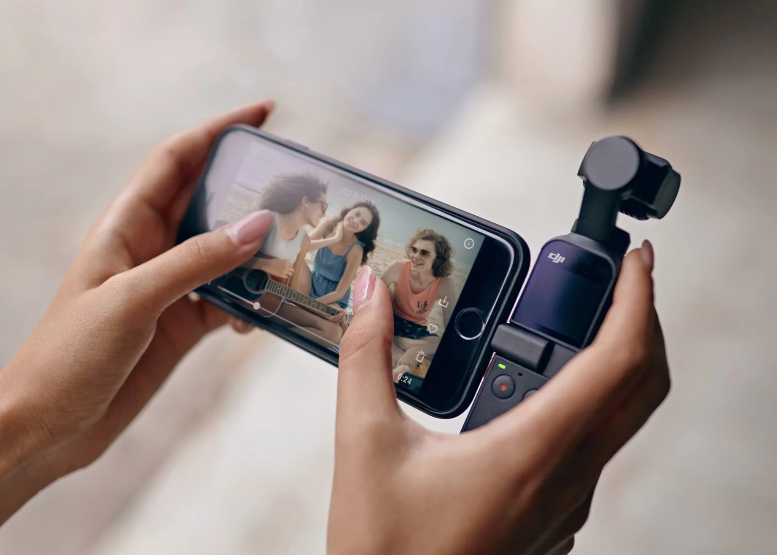 You can attach a smartphone to the DJI Osmo Pocket for greater control