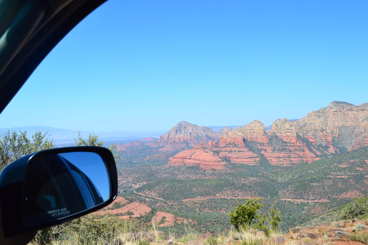 After rounding a corner on the forest road, a first glimpse of Sedona