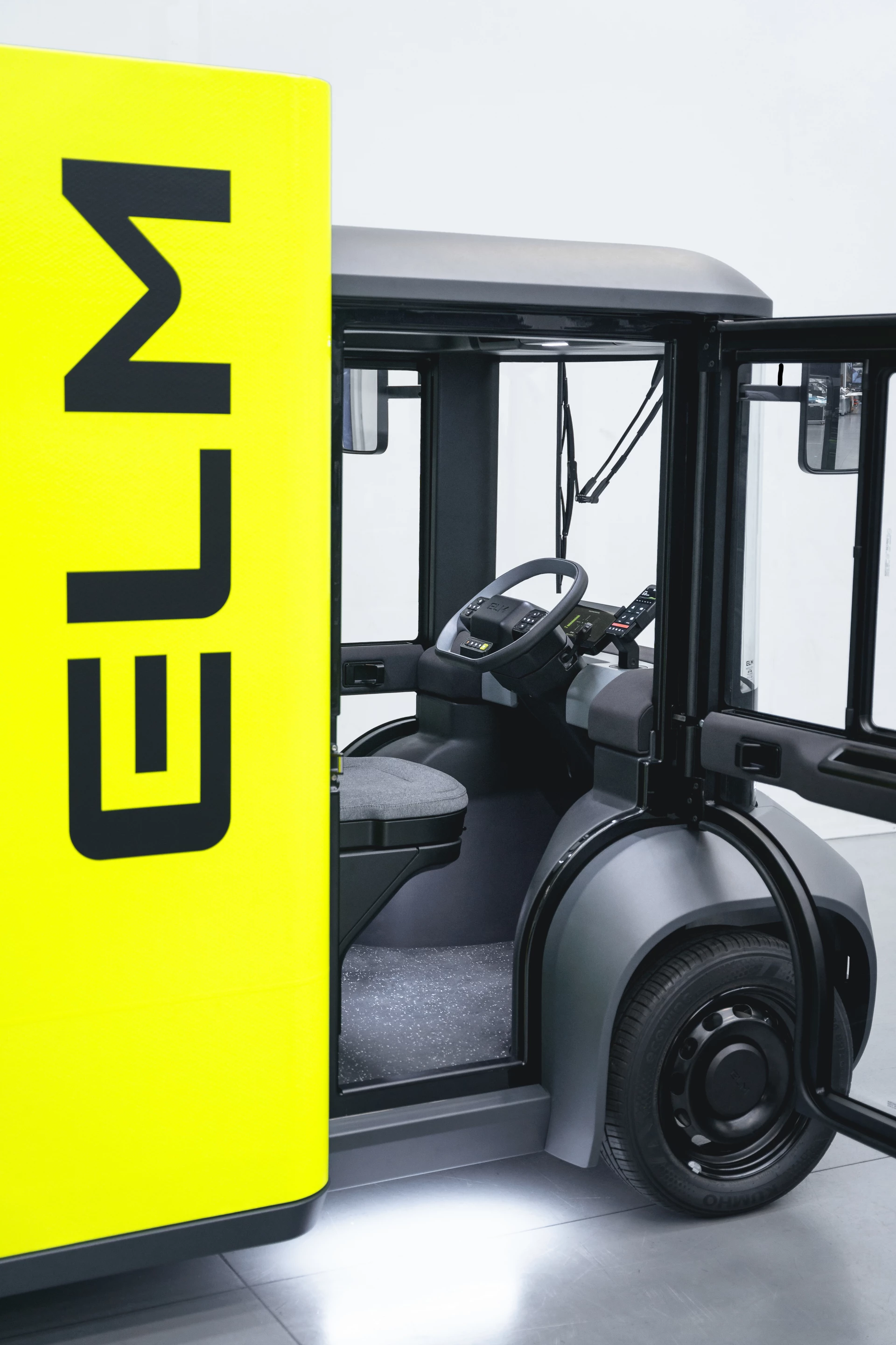 The Evolv demonstrator's cabin positions the driver in the center