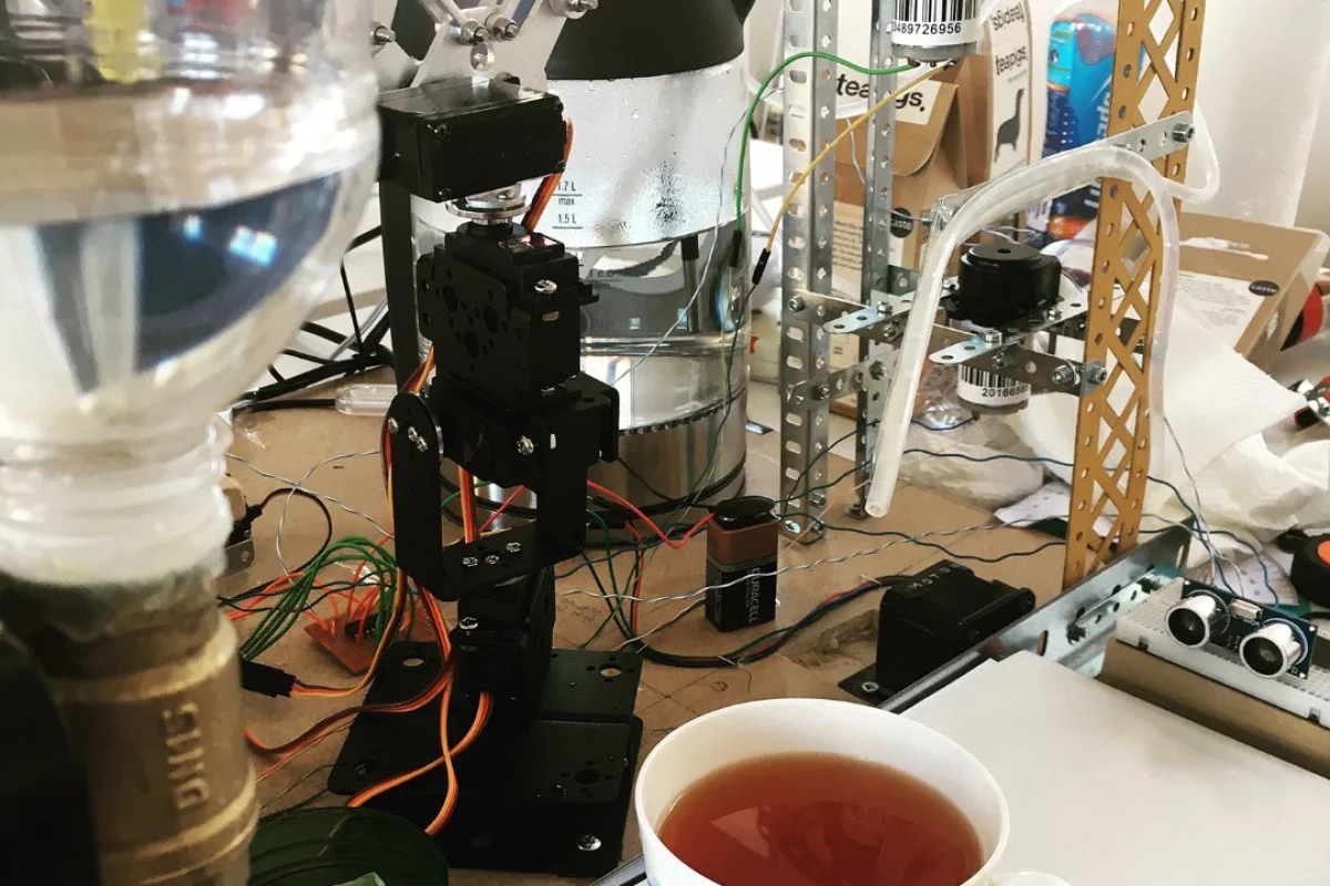 The R2-Tea2 automatic tea maker was inspired by the crazy contraptions of Heath Robinson, and the auto dog feeding machine from Back to the Future